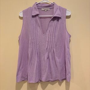 LOFT Lavender Sleeveless Collared Pleated Blouse - M